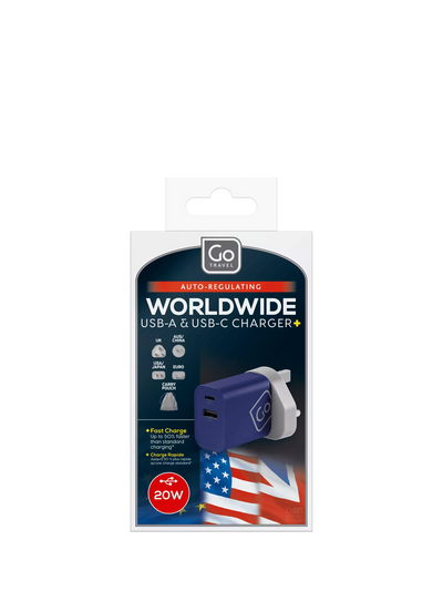 John Lewis Go Travel Worldwide USB-A and USB-C Travel Charger- Buy online at McGrocer