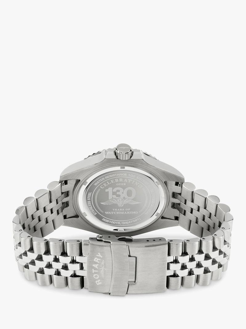 Rotary APEX100 men's watch silver bracelet black dial, UK version