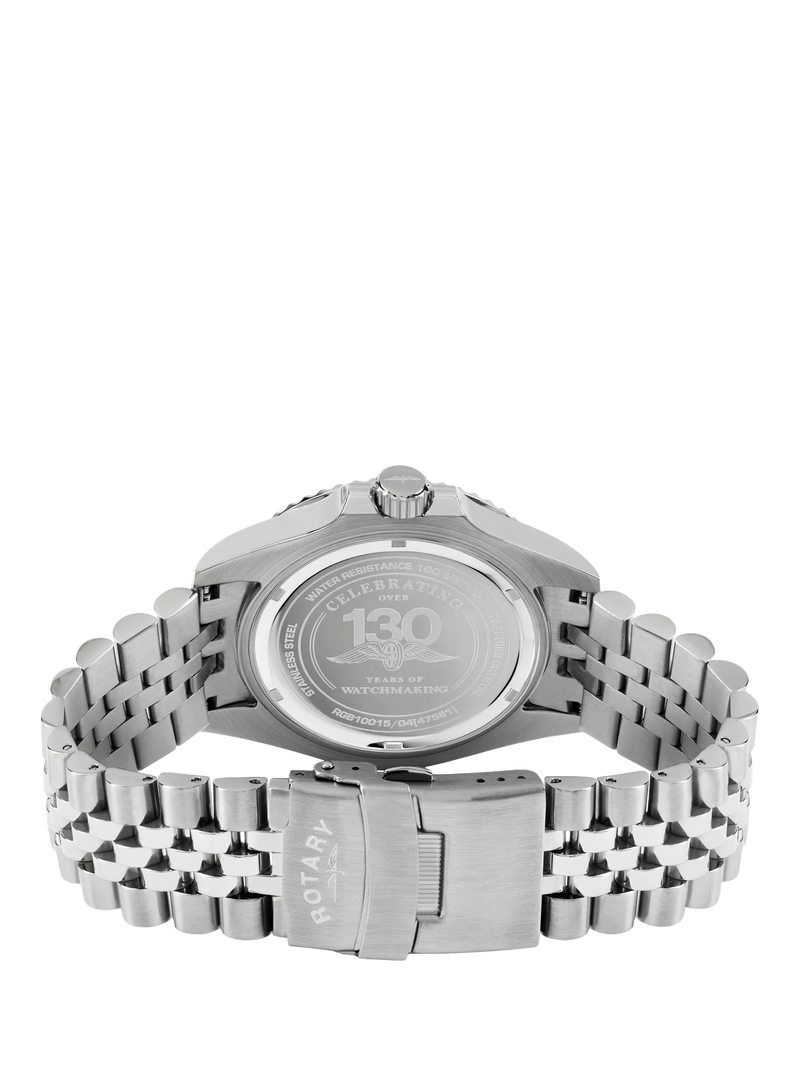 Rotary APEX100 men's watch silver bracelet black dial, UK version
