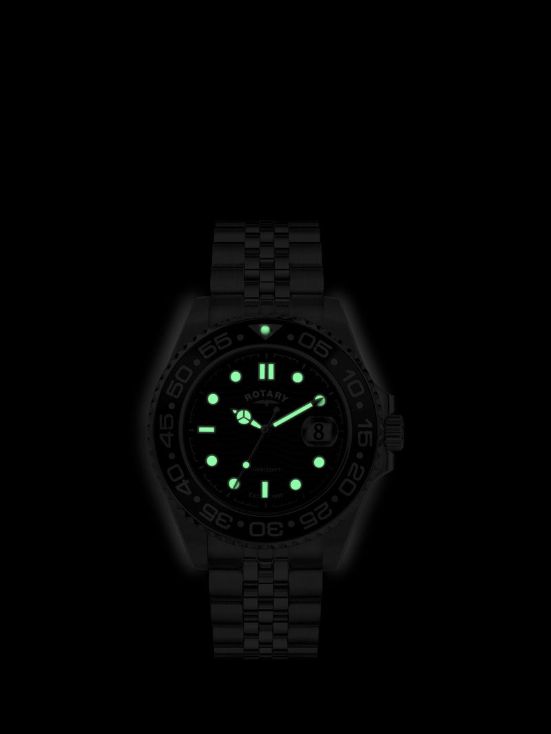 Rotary APEX100 men's watch silver bracelet black dial, UK version