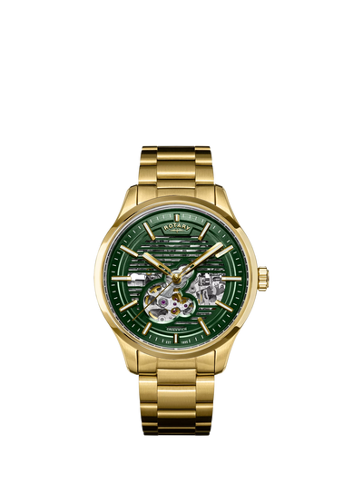 John Lewis Rotary Greenwich Strata Men's Automatic Watch, Gold, 42mm- Buy online at McGrocer