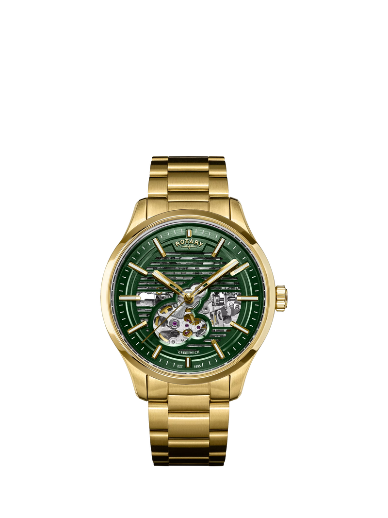 Rotary Greenwich Strata automatic watch gold case green dial 42mm, UK version