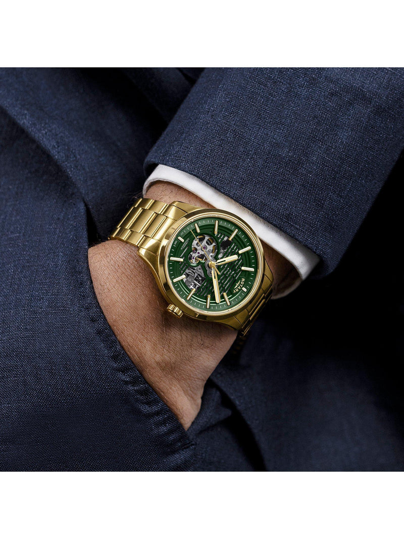 Rotary Greenwich Strata automatic watch gold case green dial 42mm, UK version
