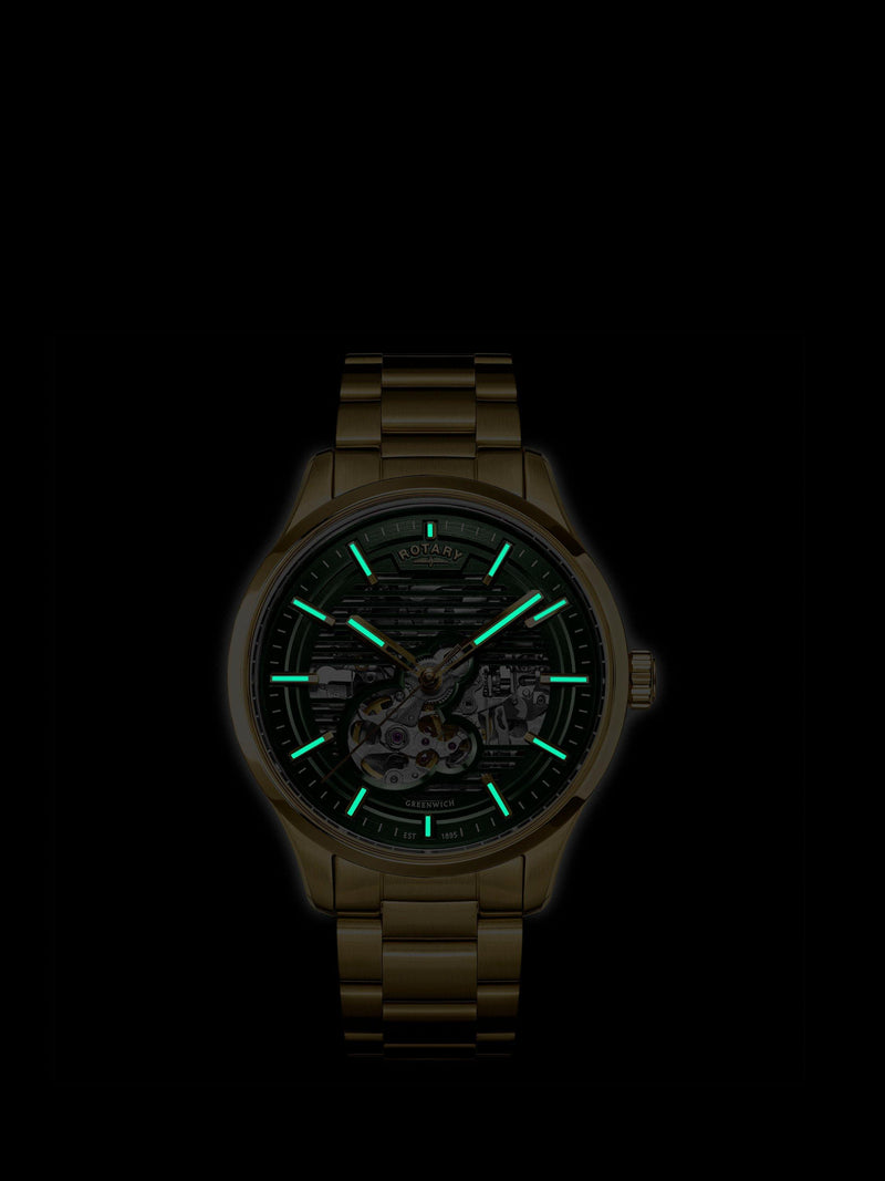 Rotary Greenwich Strata automatic watch gold case green dial 42mm, UK version