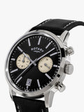 Rotary 1895 Chronograph watch with black leather strap, imported from the UK