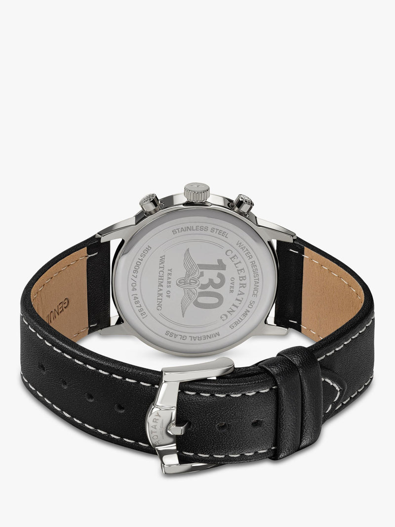 Rotary 1895 Chronograph watch with black leather strap, imported from the UK