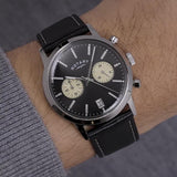 Rotary 1895 Chronograph watch with black leather strap, imported from the UK