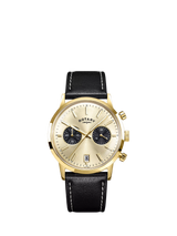 John Lewis Rotary Men's 1895 Chronograph Leather Strap Watch, Gold- Buy online at McGrocer