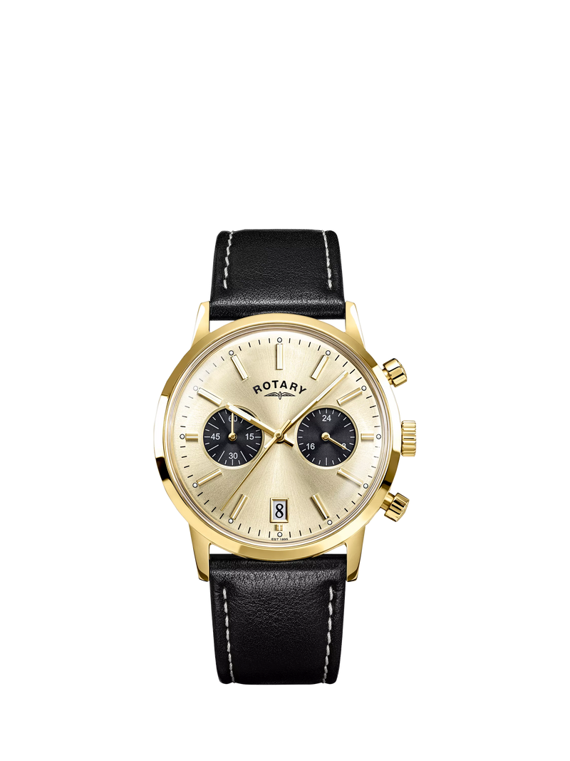 Rotary 1895 Chronograph men's watch gold leather strap, UK version