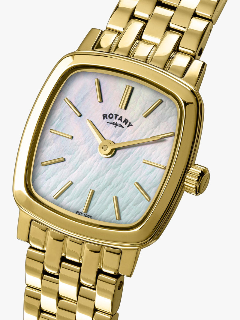 Rotary Heritage Astoria gold square watch mother-of-pearl dial, imported from the UK