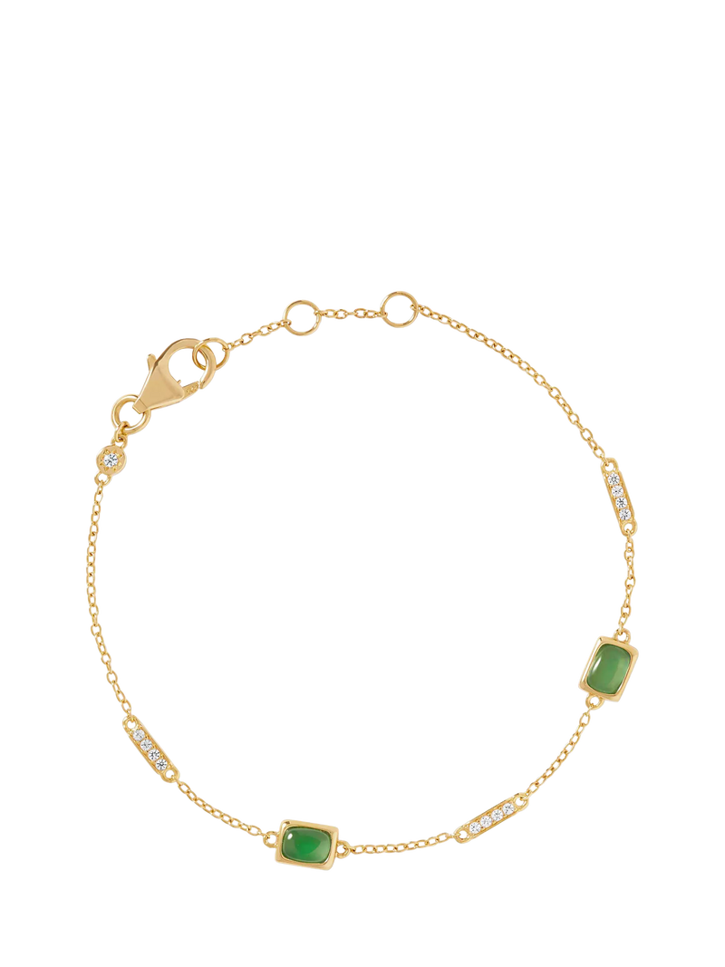 Astley Clarke gold gemstone station bracelet with green chalcedony and white sapphire, imported from the UK