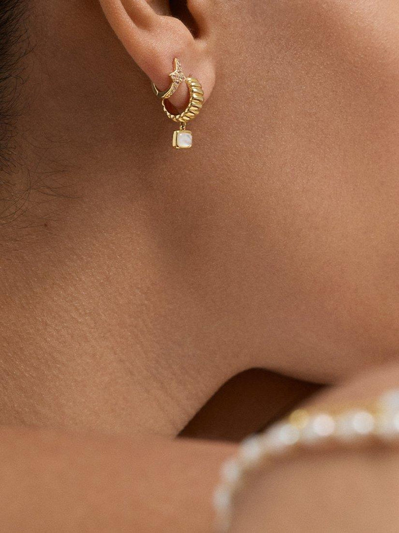 Astley Clarke pearl drop huggie hoop earrings gold (British brand)