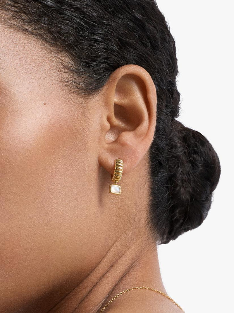 Astley Clarke pearl drop huggie hoop earrings gold (British brand)