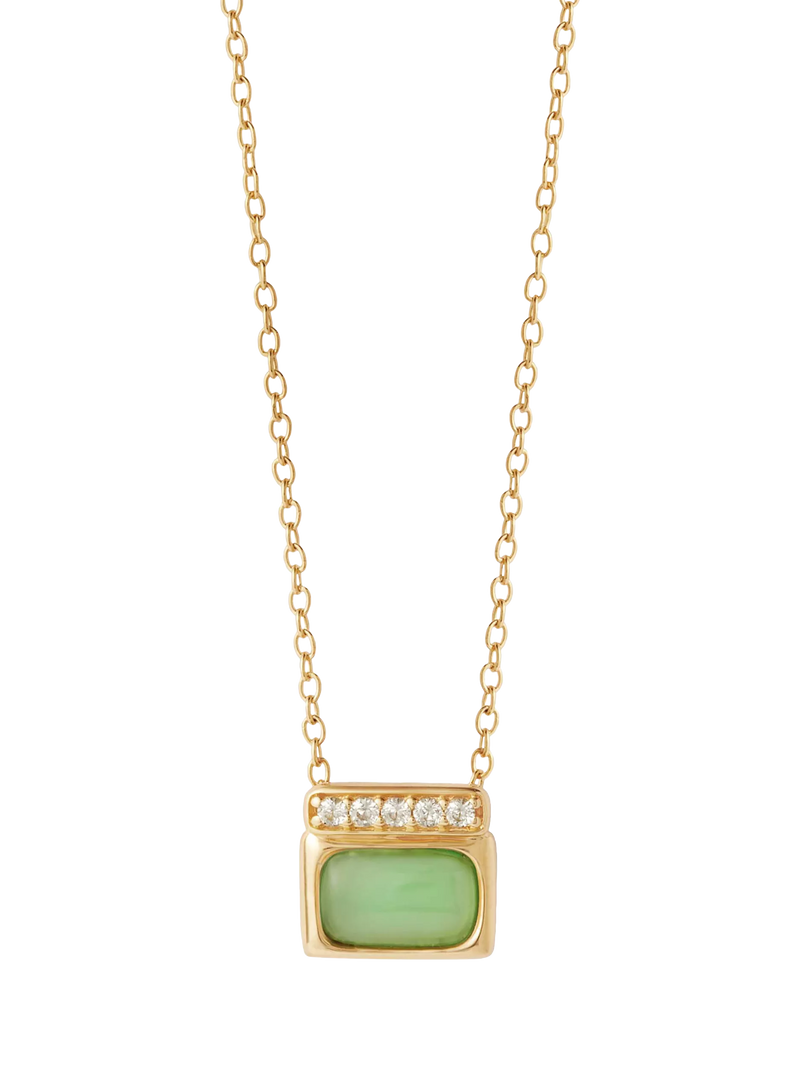 Astley Clarke square green chalcedony pendant necklace 40-45cm, imported from the UK