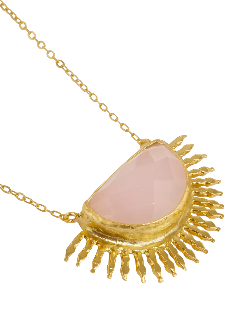 Ottoman Hands Sunrise Rose Quartz necklace gold, imported from the UK