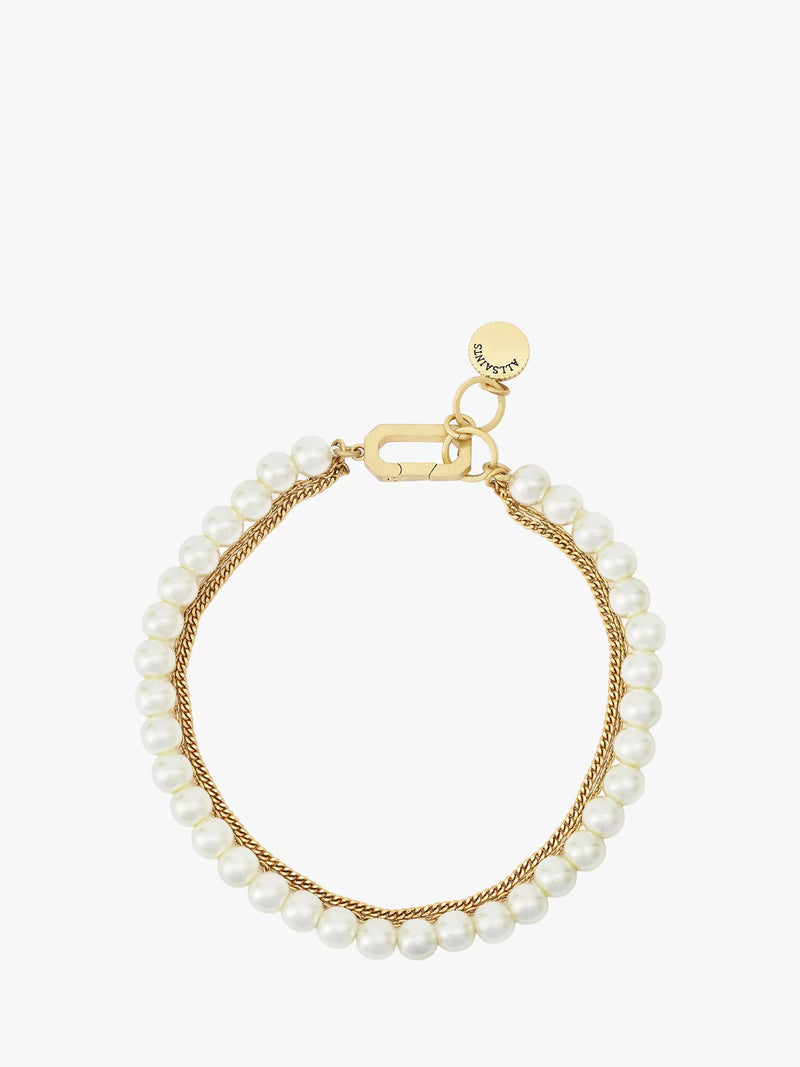 AllSaints pearl multi chain bracelet gold tone, imported from the UK