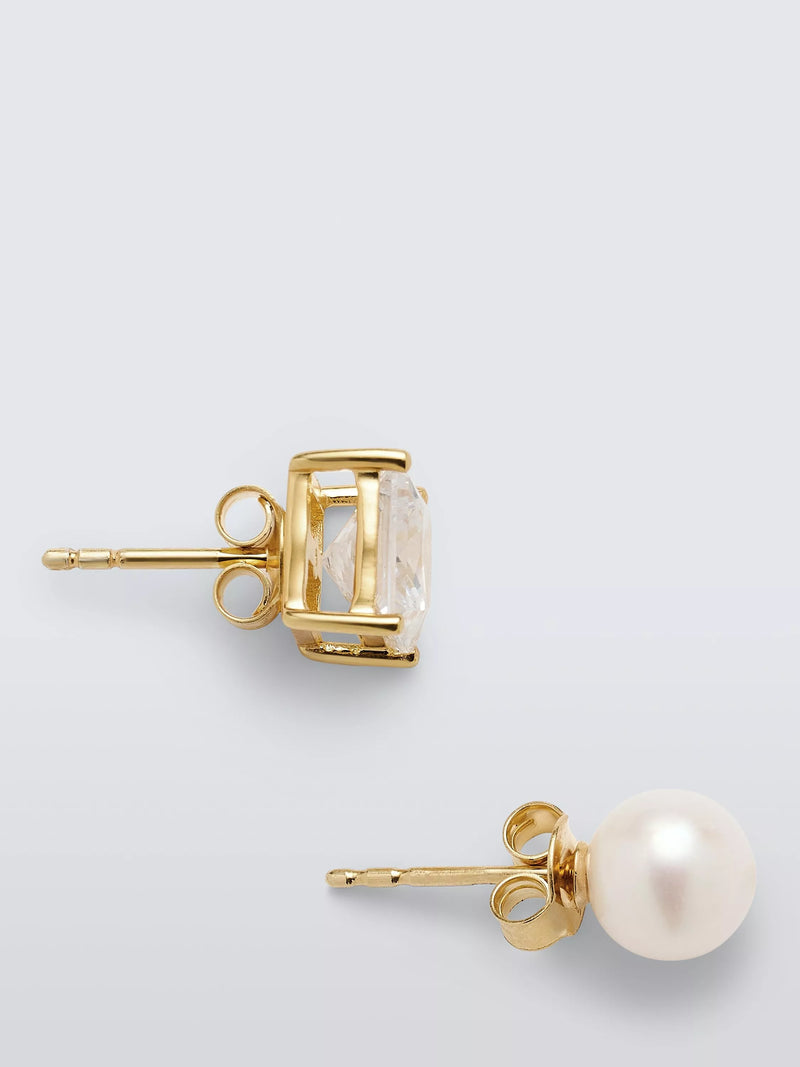 Completedworks x John Lewis pearl cubic zirconia gold earrings, imported from the UK