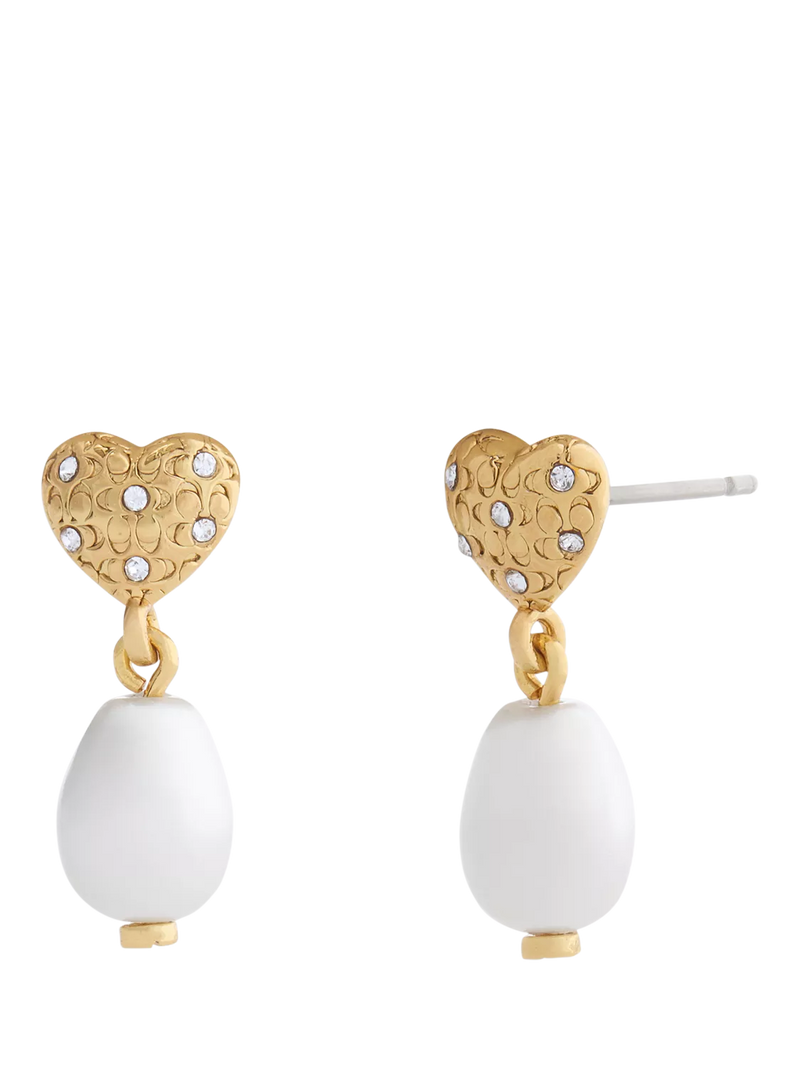 Coach heart drop pearl earrings, UK version