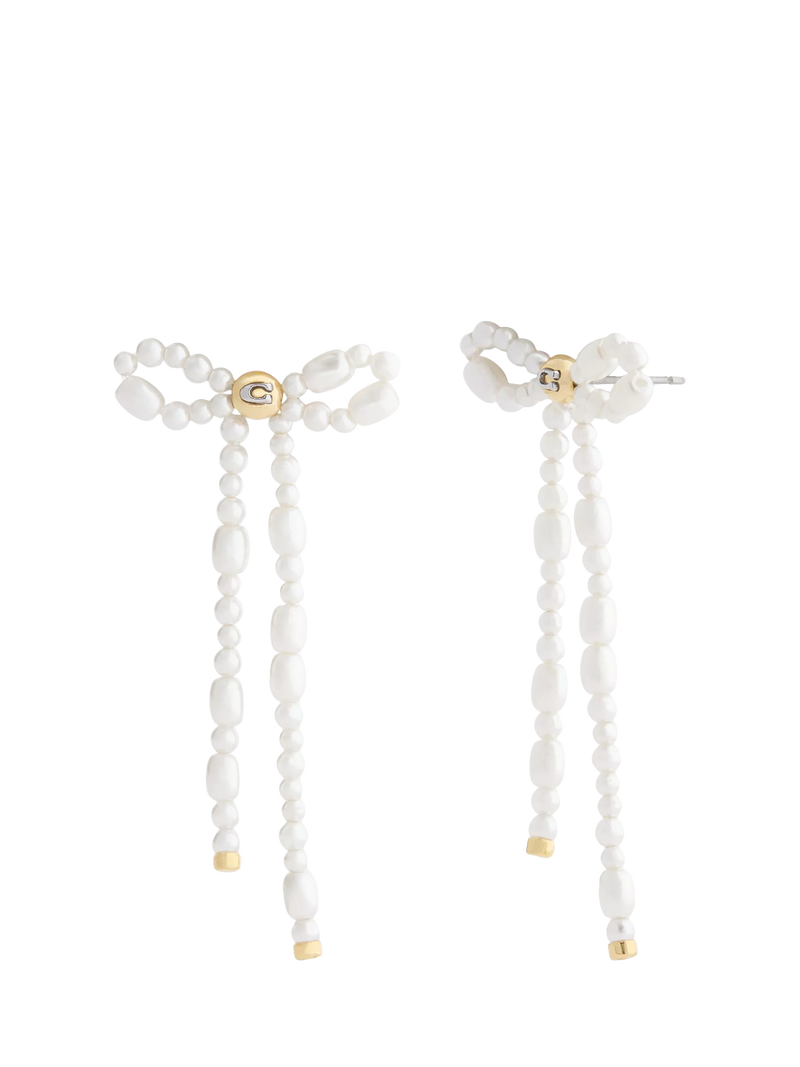 Coach pearl drop earrings gold tone bow (British brand)