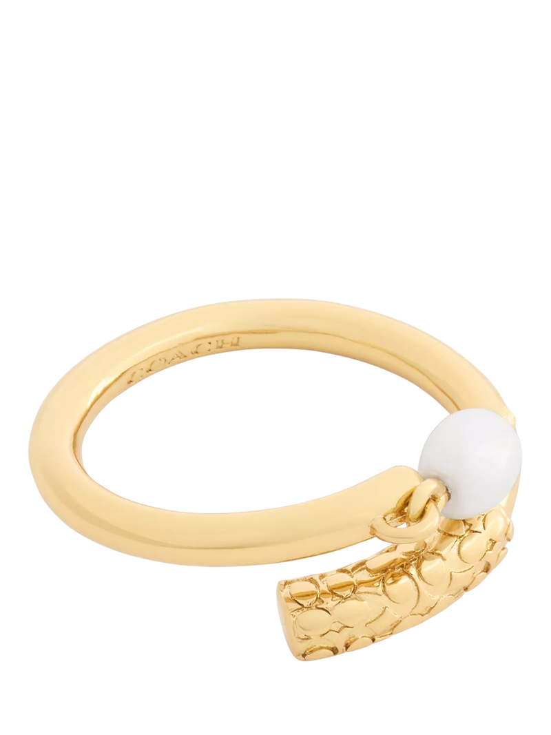 Coach sculpted C drop ring with pearl - British product