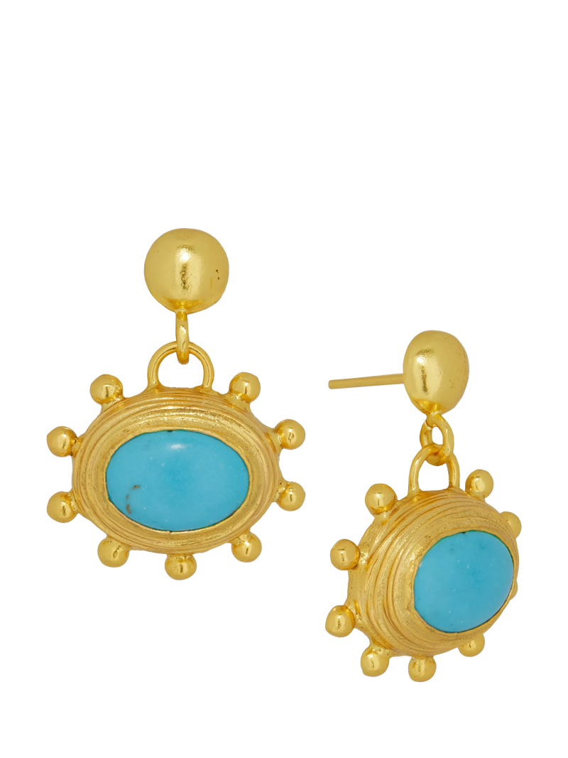 Ottoman Hands gold turquoise drop earrings, imported from the UK