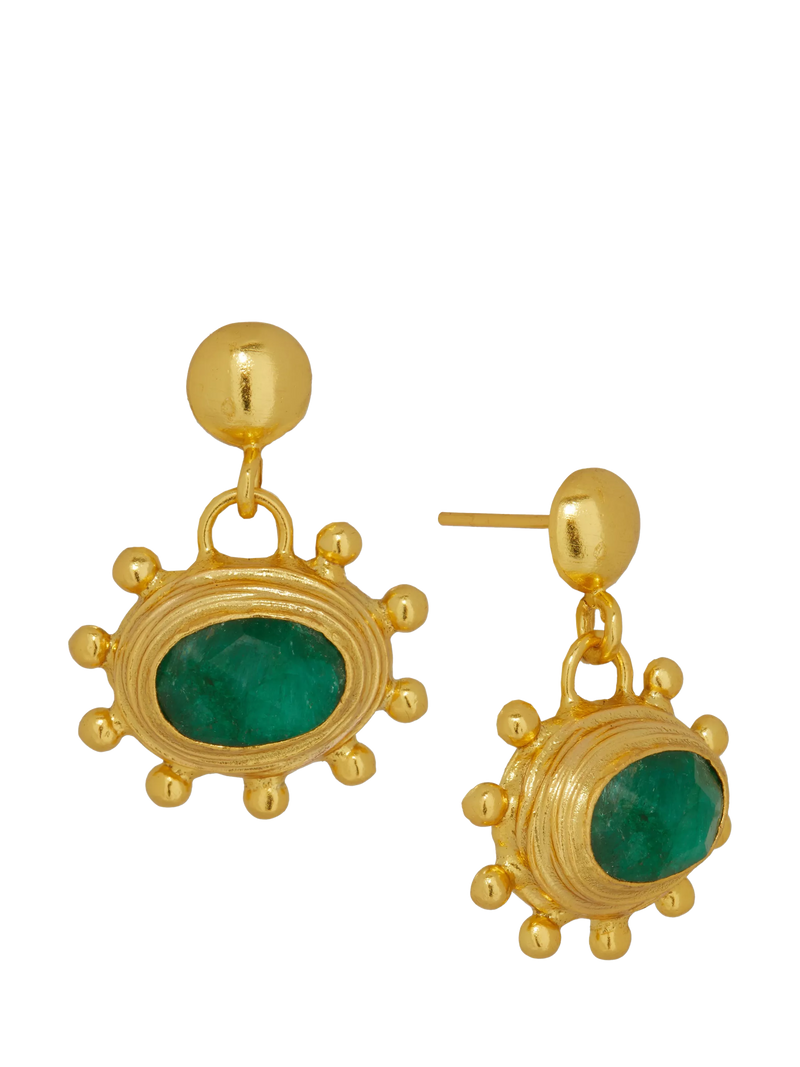 Ottoman Hands Zand drop earrings gold and emerald, UK version