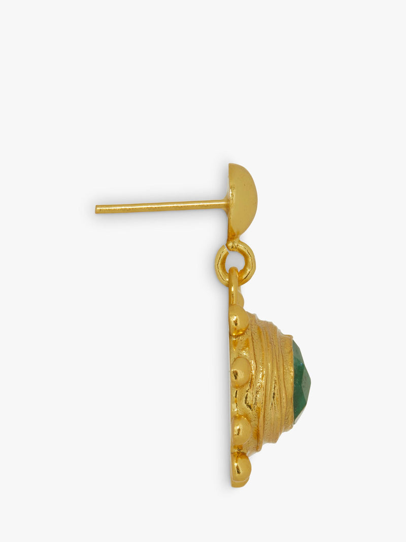Ottoman Hands Zand drop earrings gold and emerald, UK version