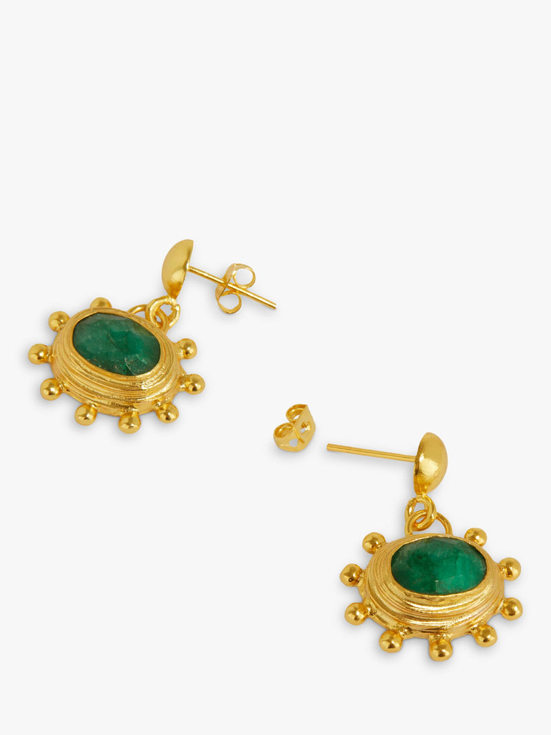 Ottoman Hands Zand drop earrings gold and emerald, UK version