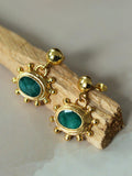 Ottoman Hands Zand drop earrings gold and emerald, UK version
