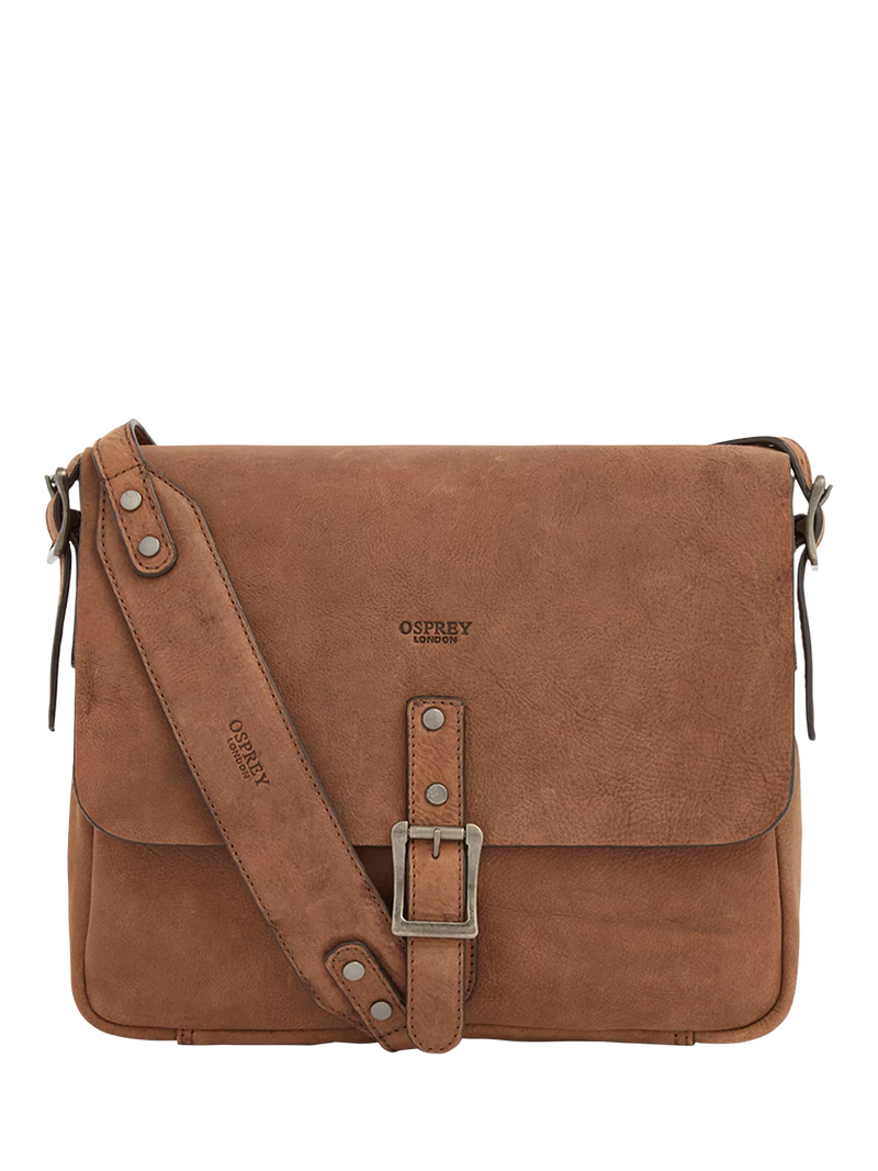 OSPREY LONDON Chocolate Leather Messenger Bag 27x31x7cm - British product