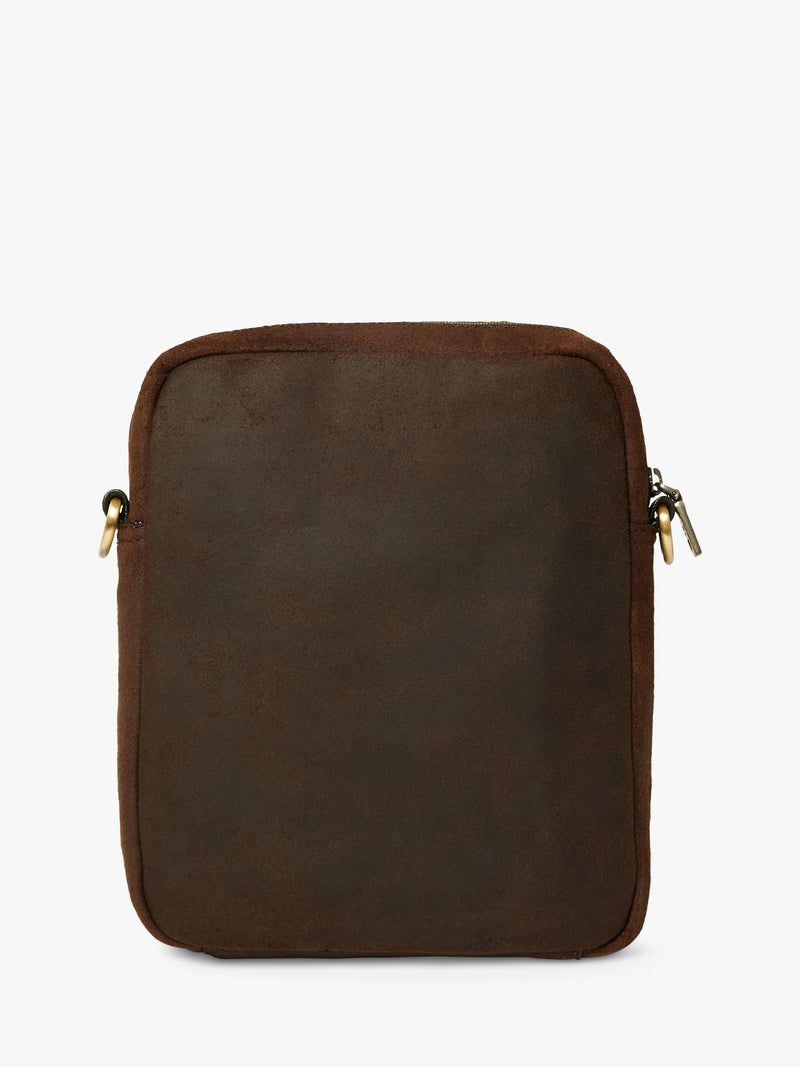 OSPREY LONDON leather messenger bag in chocolate and black, imported from the UK
