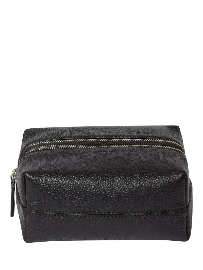 Osprey London black leather double zip small wash bag, imported from the UK