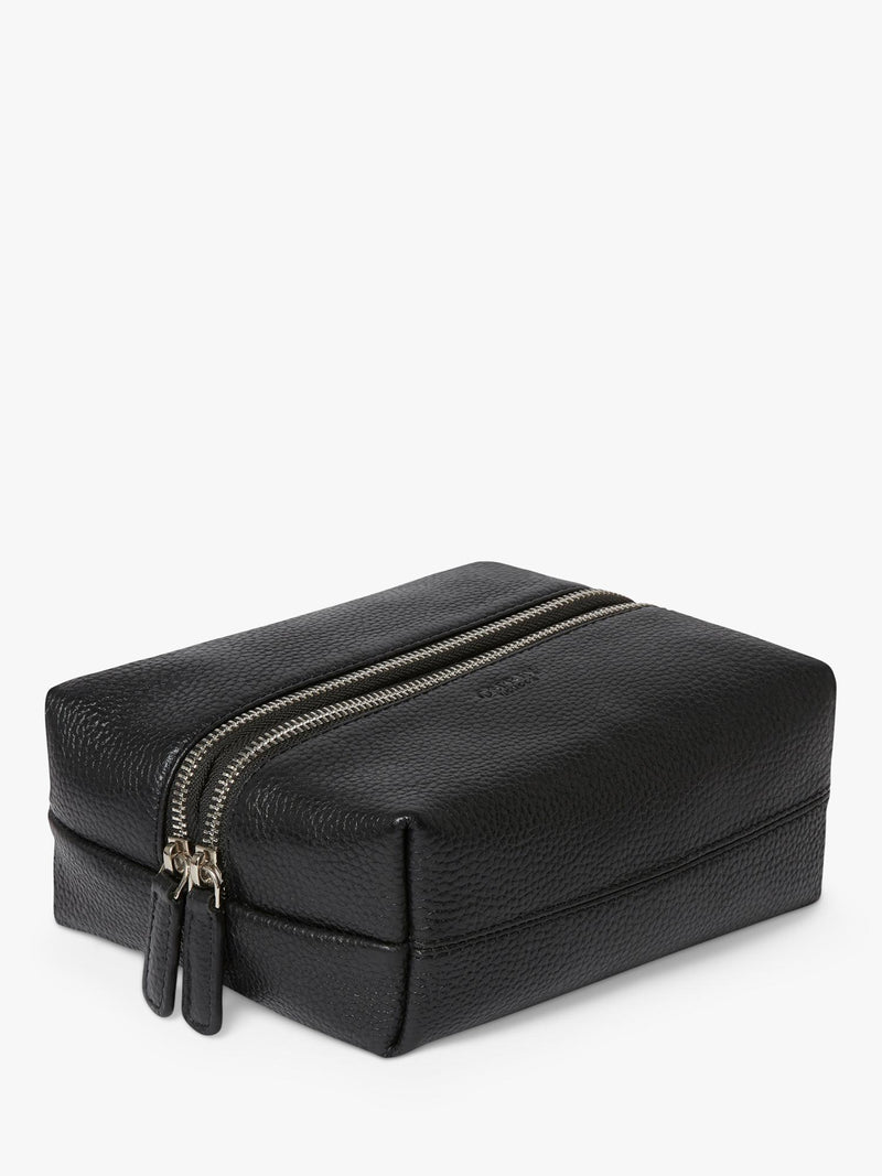 Osprey London black leather double zip small wash bag, imported from the UK