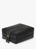 Osprey London black leather double zip small wash bag, imported from the UK