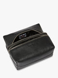 Osprey London black leather double zip small wash bag, imported from the UK