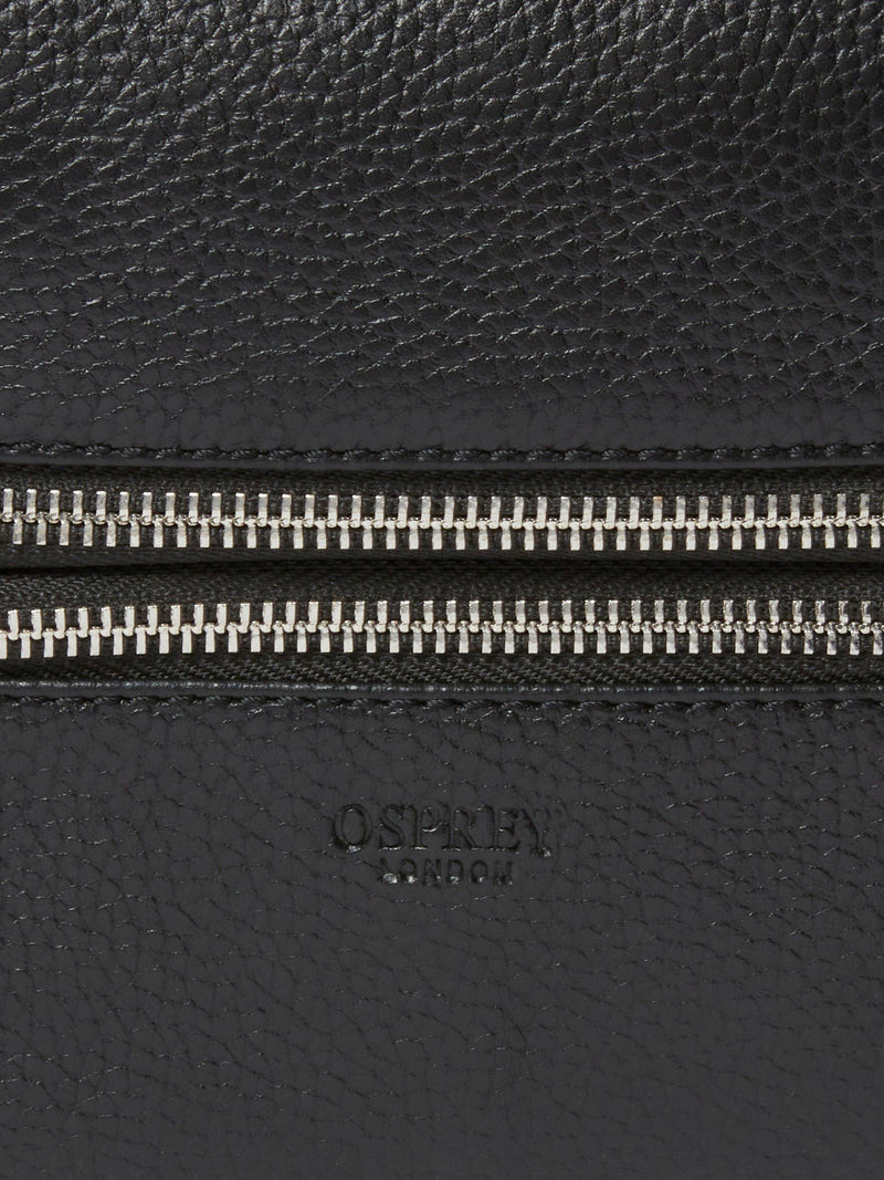 Osprey London black leather double zip small wash bag, imported from the UK