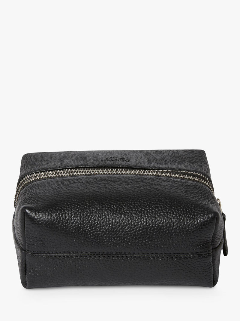 Osprey London black leather double zip small wash bag, imported from the UK