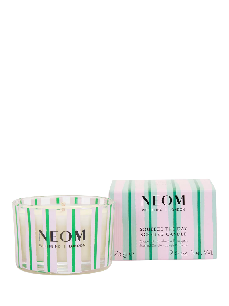 NEOM Wellbeing London Squeeze The Day travel candle 75g, UK version