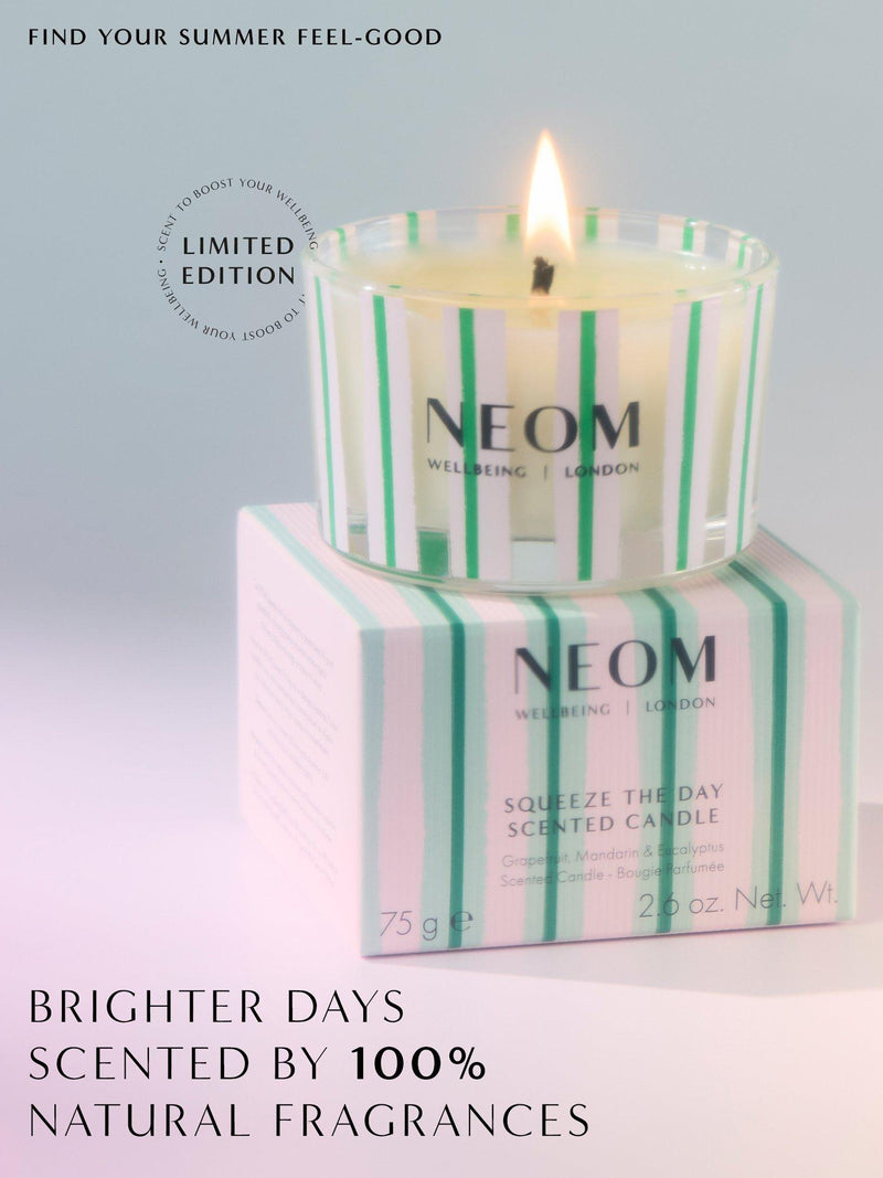 NEOM Wellbeing London Squeeze The Day travel candle 75g, UK version