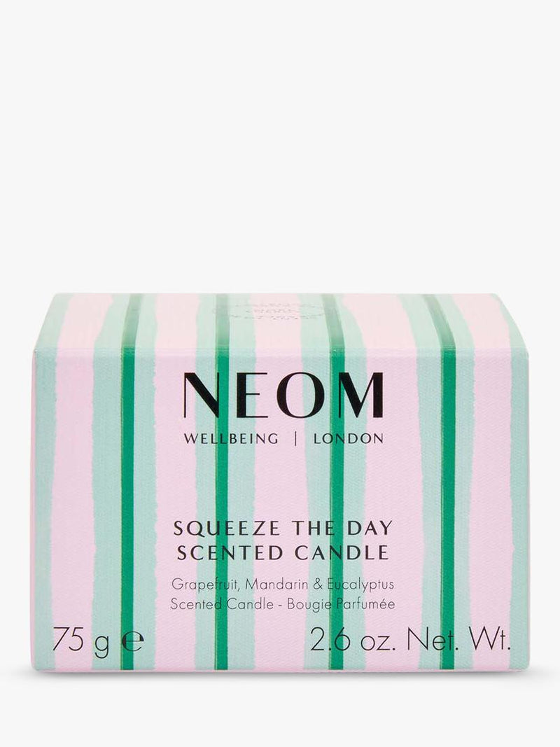 NEOM Wellbeing London Squeeze The Day travel candle 75g, UK version