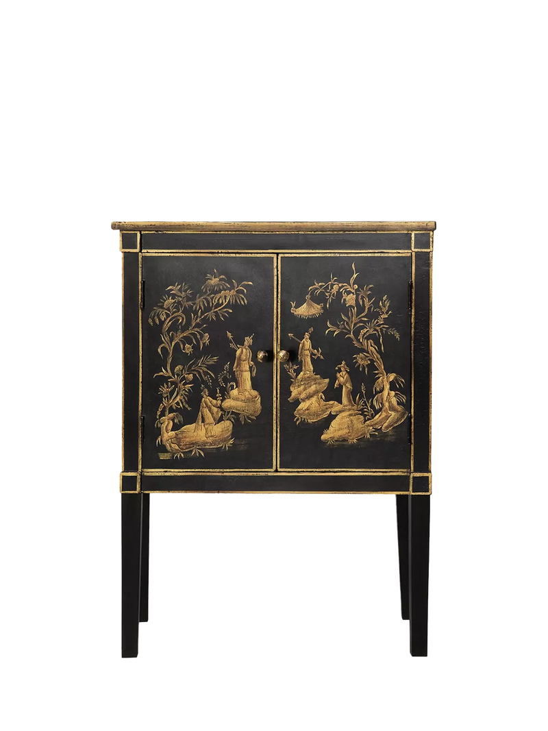 OKA Han Cabinet Black wood brass Chinoiserie, imported from the UK