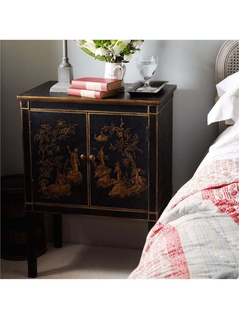 OKA Han Cabinet Black wood brass Chinoiserie, imported from the UK