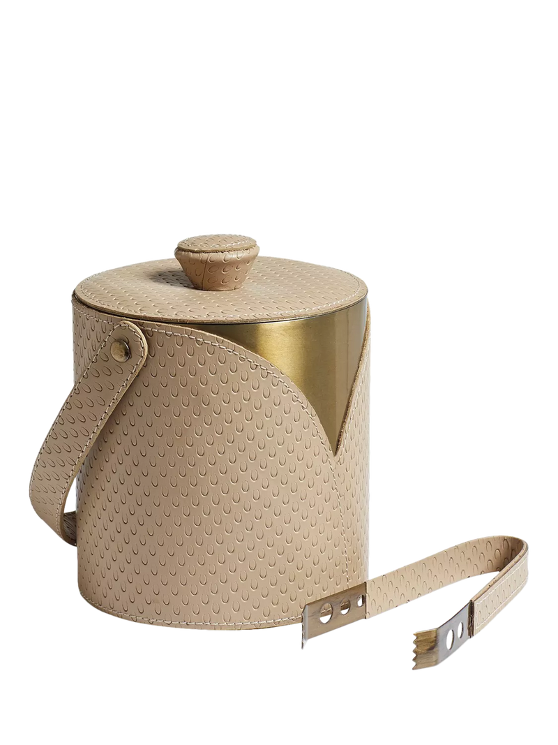 OKA Emsworth leather ice bucket and tongs taupe, UK version