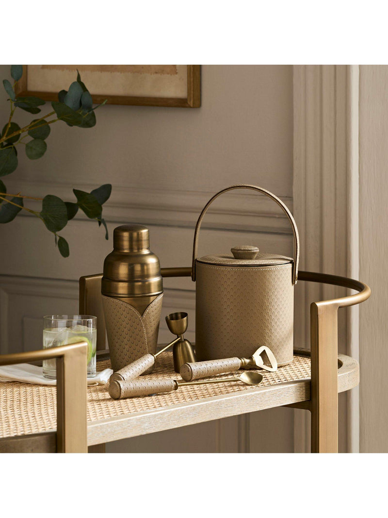 OKA Emsworth leather ice bucket and tongs taupe, UK version