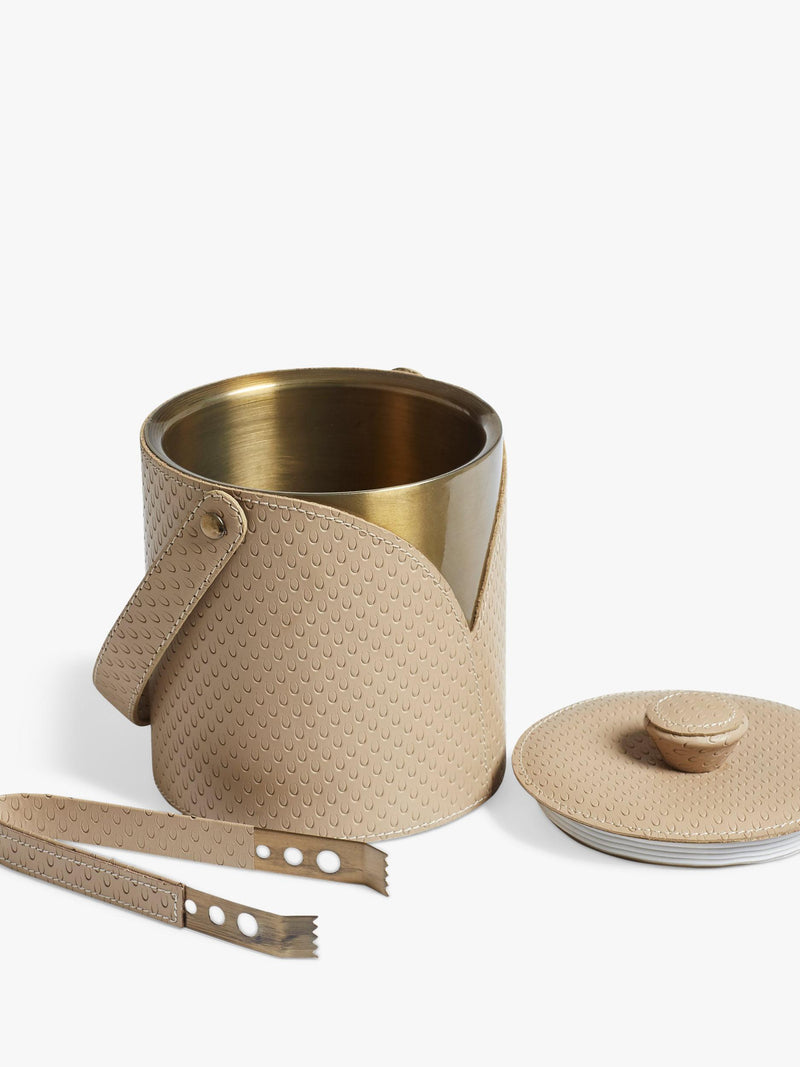OKA Emsworth leather ice bucket and tongs taupe, UK version
