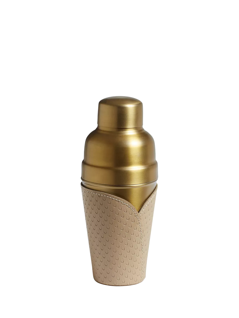 OKA Emsworth leather wrap cocktail shaker 500ml taupe, UK version