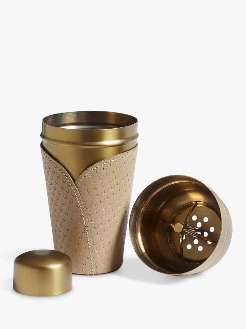 OKA Emsworth leather wrap cocktail shaker 500ml taupe, UK version