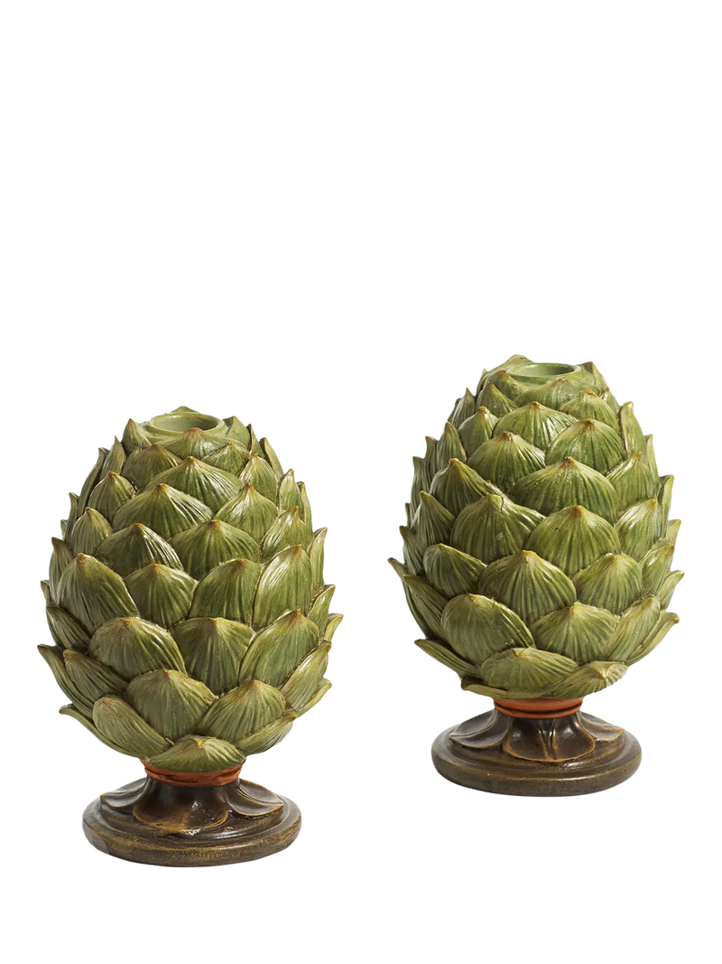 OKA artichoke candle holders set of two green - British product