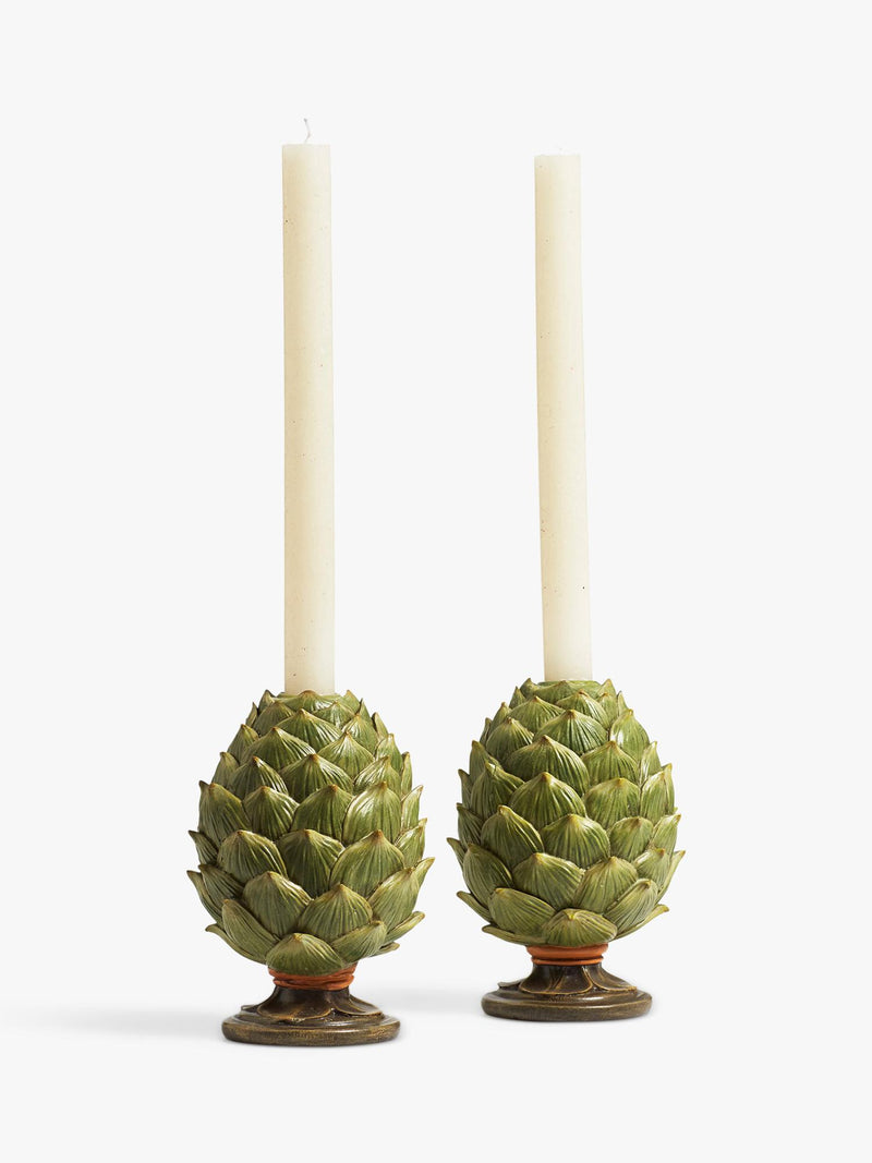 OKA artichoke candle holders set of two green - British product