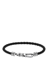John Lewis Thomas Sabo Men's Rebel Woven Leather Bracelet, Black/Silver, 19 cm- Buy online at McGrocer